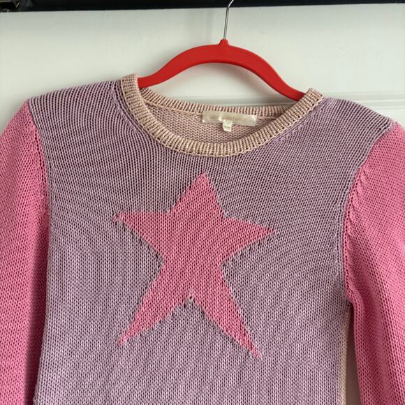 LoveShackFancy Girl’s Colorblock Knit Sweater Star Pink Sz 8-9Y Pastel Purple - Picture 10 of 15